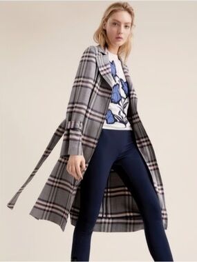 LEWIT Bold Trench Coat Navy Harper Plaid